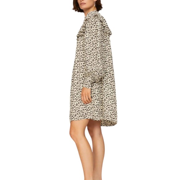 NWT Scotch & Soda Black Floral Smocked Frill Long Sleeve Mini Dress Sz Medium - Picture 3 of 12